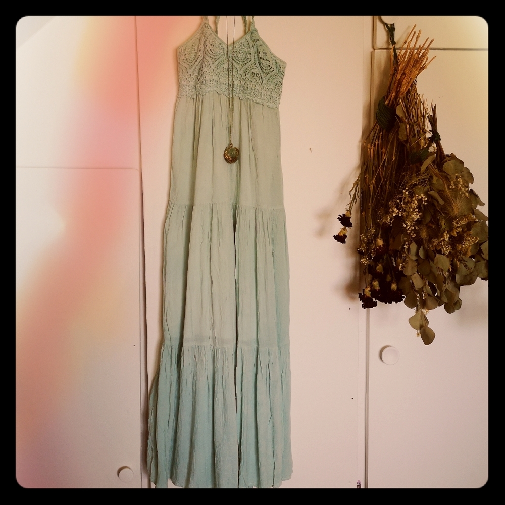 Whimsical sea-green, floor length sundress